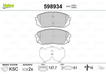Fren Disk Balata Ön VALEO 598934  58101A2A35 581011DA00 58101-1DA00 581013ZA00 581010ZA00 58101-0ZA00 581011DE00 58101-1DE00 581011DA21 581011DA50 581013RA00 581013RA05 581013RA60 S581010ZA00