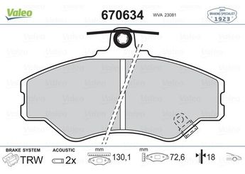 Fren Disk Balata Ön VALEO 670634  5810144A00 5810143A00 58101-43A00 58101-44A00 581014BA00 58101-4BA00 581014BA10 58101-4BA10 5810144A10