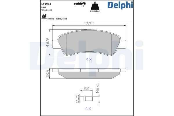 Fren Disk Balata Arka Peugeot Boxer (328/330/333) P.Van Aks:3000mm (2007->)  DELPHI LP1994