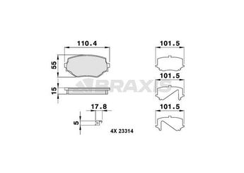 Fren Disk Balata Ön BRAXIS AB0134  5520065D50 5520077E00 5520056870 5520065D00 55200-56870 55200-65D00 5520065D10 5520065D11 5520065D30 5520065D31 55200-65D50 55200-77E00