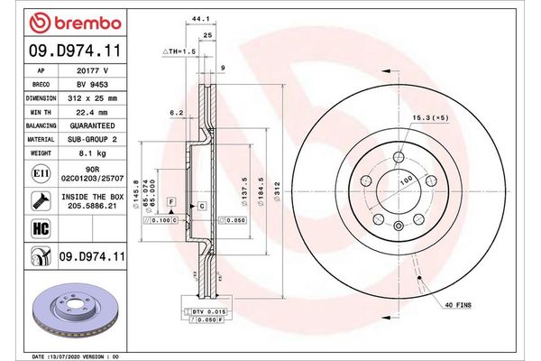 Fren Disk Ayna Ön Sağ ve Sol Audi A1 Sportback (GBA)(09.2018->)  BREMBO 09.D974.11