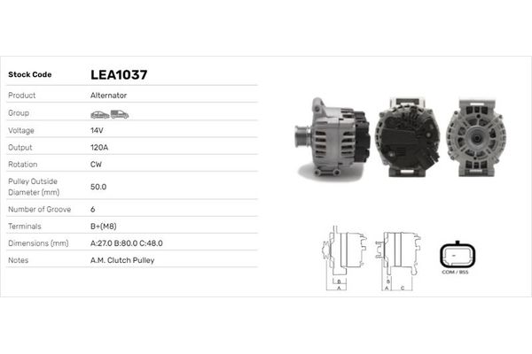 Alternatör  MINI Clubvan (R55)(2012->2015)  LUCAS ELEKTRIK LEA1037