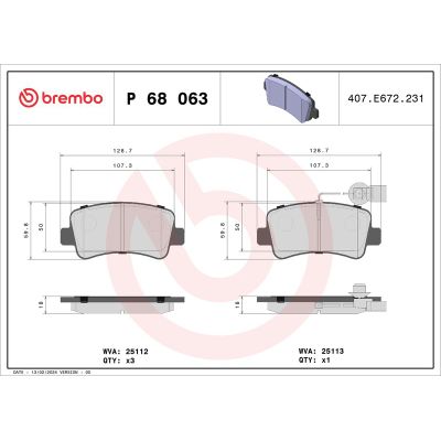 Fren Disk Balata Arka Renault Master III Kamyonet / Şasi - Çift Kabin (06.2010->)  BREMBO P 68 063