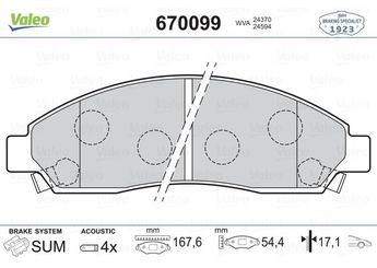 Fren Disk Balata Ön VALEO 670099  8980511170 8973682510 5878322600 89040316 89040317 8-97368-251-0 8973682520 8-97368-252-0 8-98051-117-0