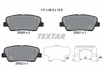 Fren Disk Balata Arka TEXTAR 2552003  58302J5A25 583022MA90 583022WA90 583023NA90 58302B1A05