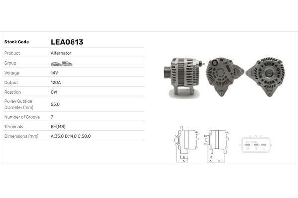 Alternatör  Nissan Tiida (C11X/SC11X)(02.2007->)  LUCAS ELEKTRIK LEA0813