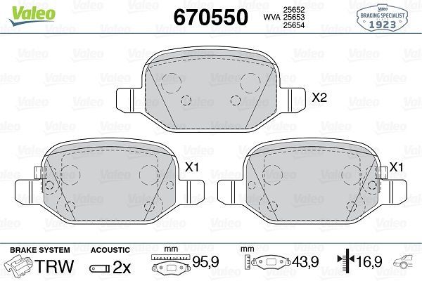 Fren Disk Balata Arka Fiat 500L (351) Wagon (2017->)  VALEO 670550