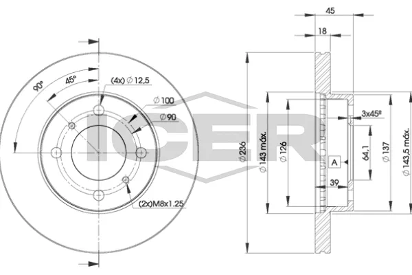 Fren Disk Ayna Ön Sağ ve Sol Mitsubishi Carisma 5 Kapı (DA0)(1998->)  NAGAMA NBD-MI003