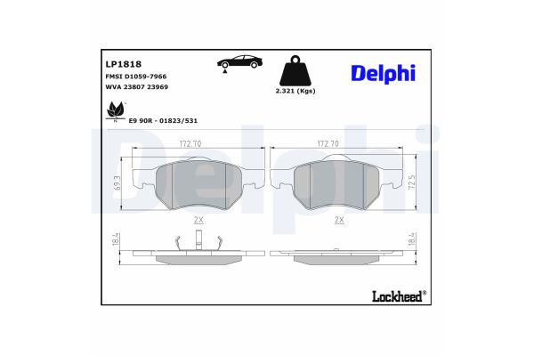 Fren Disk Balata Ön Chrysler Voyager (GS/ GH)(1996->)  DELPHI LP1818