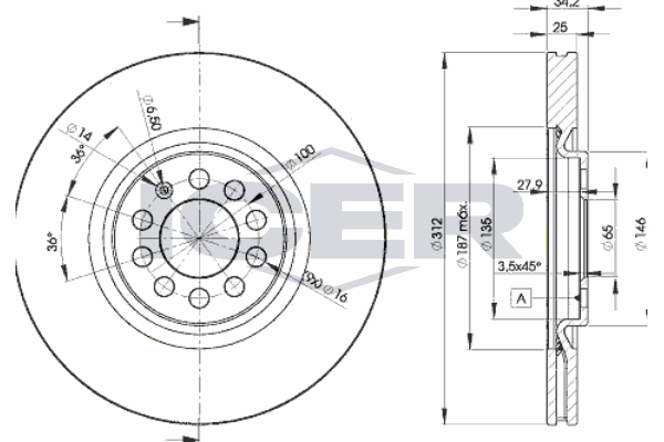 Fren Disk Ayna Ön Sağ ve Sol Audi S3 (8L)(11.1998->)  BRAXIS AE1398