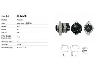 Alternatör  LUCAS ELEKTRIK LEA0499  1618473M91 1618474M91 1618477M91 1618478M91 1699871T 1874681M91 1874758M92 1875955M1 1875955M91 1895271M91 1897264M91 3637264R91 24123R