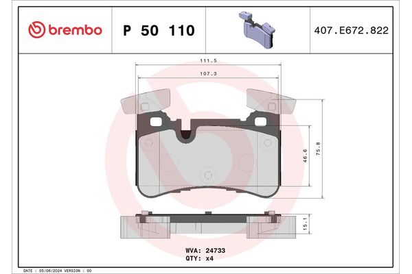 Fren Disk Balata Arka Mercedes E -Serisi Sedan (BM 212)(01.2009->)  BREMBO P 50 110