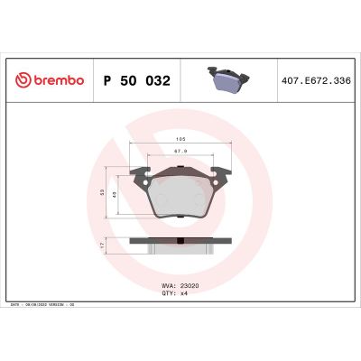 Fren Disk Balata Arka Mercedes Vito P.Van (638)(02.1996->)  BREMBO P 50 032