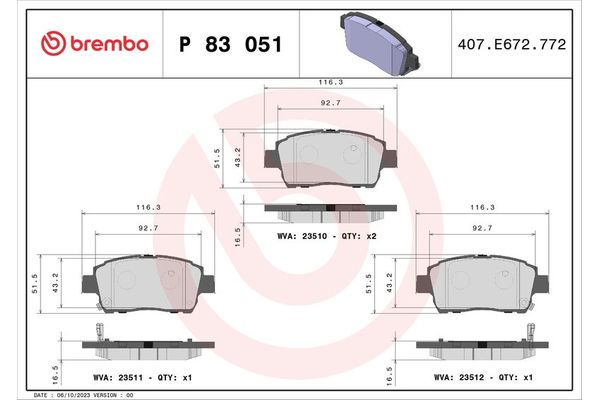 Fren Disk Balata Ön Toyota Prius (NHW20)(2004->)  BREMBO P 83 051