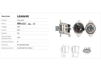 Alternatör  LUCAS ELEKTRIK LEA0630  11170134 11170321 1462906 15063541 17204355 19092040 20409228 20466315 20849349 20849350 21429781 1524012R AT303320 AT387573 JDAT387574 SE501833 1182405 1182771 5010589525 5010589555 5001866291 7420409228 7420853850 21429783 3803639 85000257 85000626 9020849350 01182405 01182771