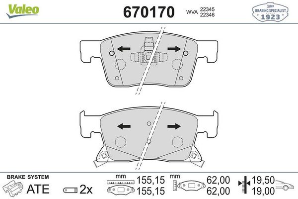 Fren Disk Balata Ön Opel Astra K HB (09.2015->)  VALEO 670170