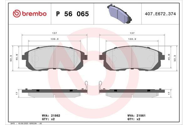 Fren Disk Balata Ön Nissan Teana (L33R)(03.2014->)  BREMBO P 56 065