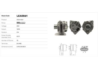 Alternatör  LUCAS ELEKTRIK LEA0861  504282826 A004TR5791 A004TR5791ZT A4TR5791 A4TR5791ZT