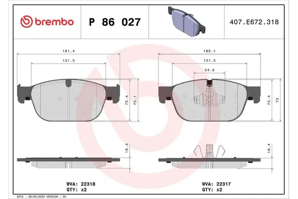 Fren Disk Balata Ön Volvo XC90 (10.2014->)  BREMBO P 86 027