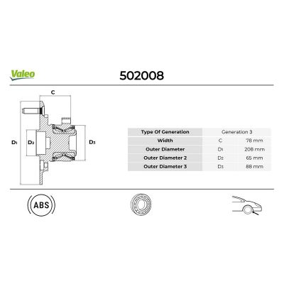 Teker Rulmanı Ön Sağ veya Sol Ford Transit Otobüs (TTG)(2013->2019)  VALEO 502008