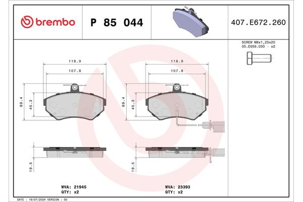 Fren Disk Balata Ön BREMBO P 85 044