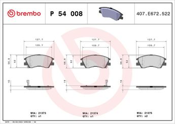 Fren Disk Balata Ön BREMBO P 54 008  MZ690002 DBP511111 MB500812 MB500813 MB500814 MB500815 MB500816 MB500819 MB699087 MB699088 MR128799 MR162523 MR162524 MR389523 MR389524 MR389526 MZ690003 MZ690017 MZ690037 MZ690334 X3511005 AY040MT005