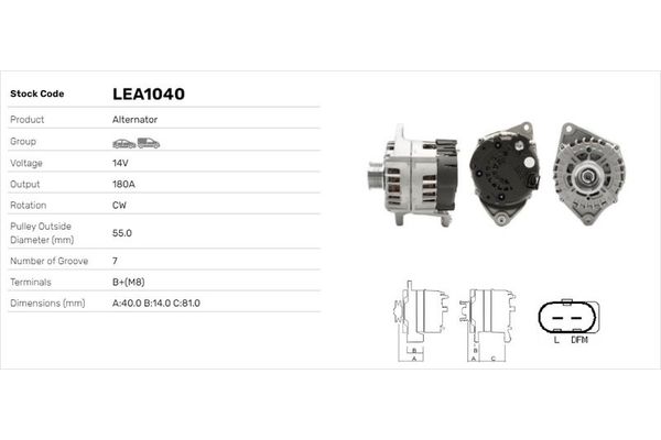 Alternatör  Fiat Ducato Maxi P.Van, Geniş Hacim 35 (09.2006->)  LUCAS ELEKTRIK LEA1040