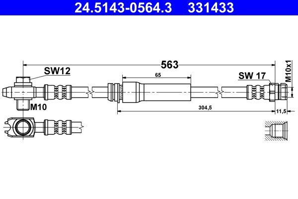Fren Hortumu Ön Sağ veya Sol Volkswagen Golf Plus V (5M1)(01.2005->2009)  ATE 24.5143-0564.3