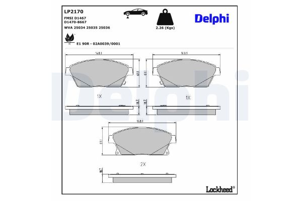 Fren Disk Balata Ön Opel Mokka (2012->)  DELPHI LP2170