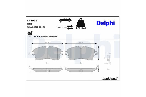 Fren Disk Balata Ön Jaguar E-Pace (07.2017->)  DELPHI LP3936