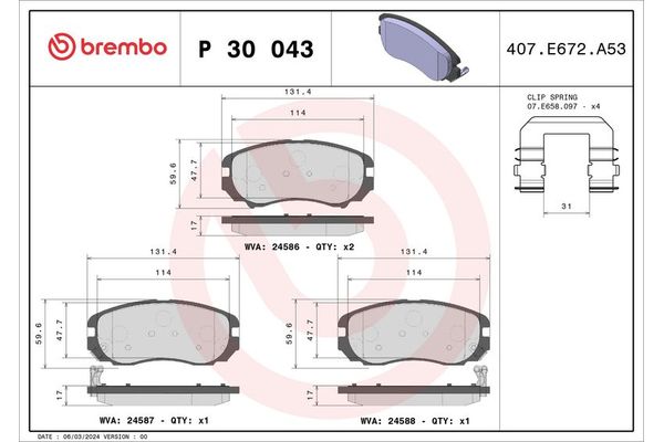 Fren Disk Balata Ön Kia Magentis (MG)(2006->)  BREMBO P 30 043