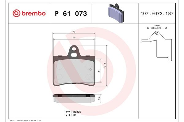Fren Disk Balata Arka Citroen C5 5 Kapı (03.2001->)  BREMBO P 61 073