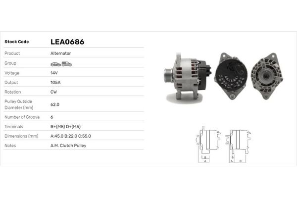 Alternatör  Fiat Doblo (119) Panorama (01.2001->)  LUCAS ELEKTRIK LEA0686