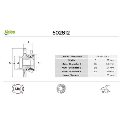 Teker Rulmanı Arka Sağ veya Sol Volvo S60 Cross Country (03.2015->)  VALEO 502812