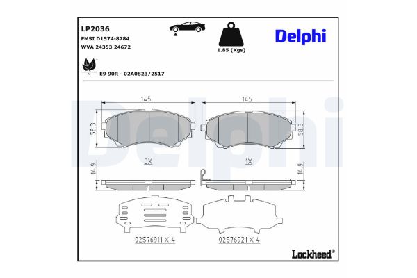 Fren Disk Balata Ön Ford Ranger (ET)(08.2006->)  DELPHI LP2036
