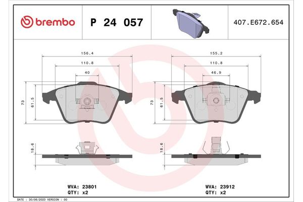 Fren Disk Balata Ön Ford Focus 3/4/5 Kapı (CAP)(08.2004->)  BREMBO P 24 057