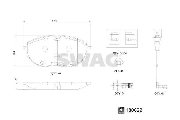 Fren Disk Balata Ön Volkswagen T6.1 Transporter P.Van (SH)(07.2019->2024)  SWAG 33 10 7793