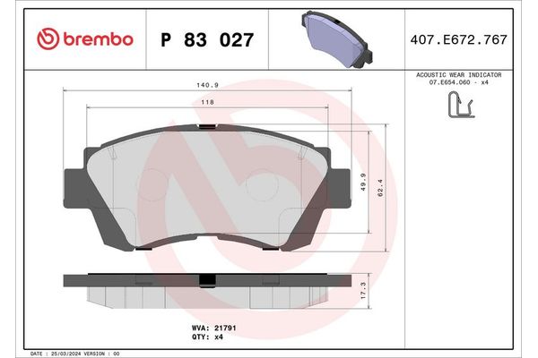 Fren Disk Balata Ön BREMBO P 83 027
