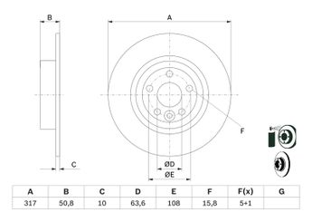 Fren Disk Ayna Arka Sağ ve Sol BOSCH 0 986 479 E58  LR072016