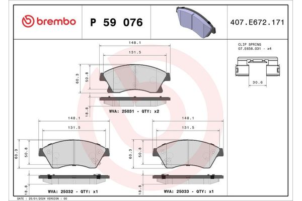 Fren Disk Balata Ön Chevrolet Cruze (2009->)  BREMBO P 59 076X