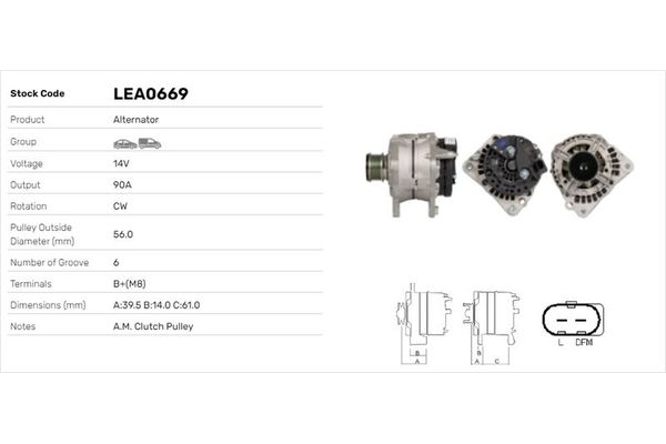 Alternatör  Skoda Octavia (1U2)(1999->)  LUCAS ELEKTRIK LEA0669