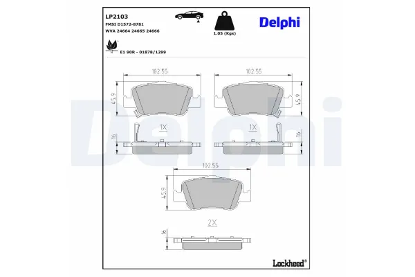 Fren Disk Balata Arka Toyota Auris / Auris Hybrid (E18)(10.2012->)  DELPHI LP2103