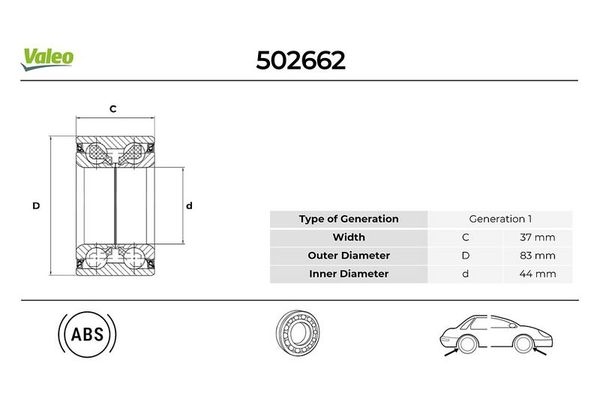 Teker Rulmanı Ön veya Arka Sağ veya Sol Land Rover Freelander 1 (LN)(09.2002->)  VALEO 502662