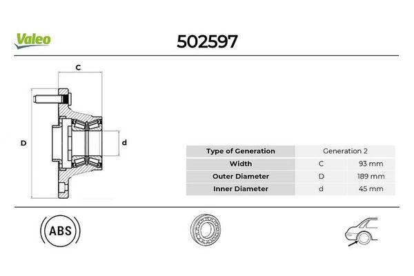 Teker Rulmanı Arka Sağ veya Sol Ford Transit Kamyonet (FY)(2000->)  VALEO 502597
