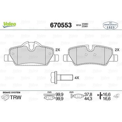Fren Disk Balata Arka MINI Cabrio (F57)(2015->)  VALEO 670553