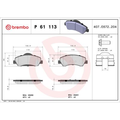 Fren Disk Balata Ön Peugeot 308 (07.2013->)  BREMBO P 61 113