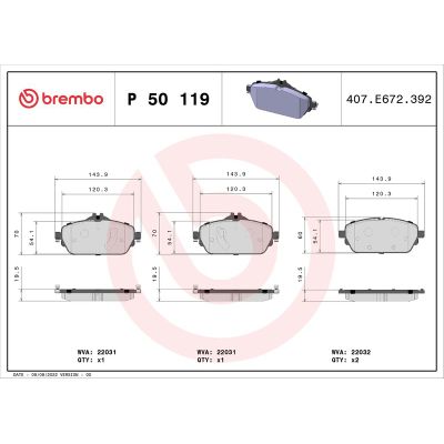 Fren Disk Balata Ön Mercedes C -Serisi Sedan (BM 205)(03.2014->)  BREMBO P 50 119