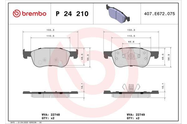 Fren Disk Balata Ön Ford Tourneo Courier (CHQ)(2023->)  BREMBO P 24 210