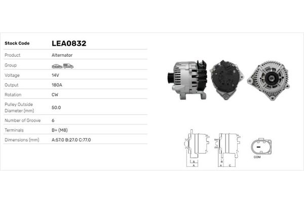 Alternatör  BMW 6 Serisi Coupe (E63)(2003->)  LUCAS ELEKTRIK LEA0832