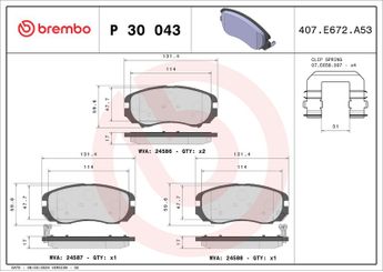 Fren Disk Balata Ön BREMBO P 30 043  581013KA40 581012GB00